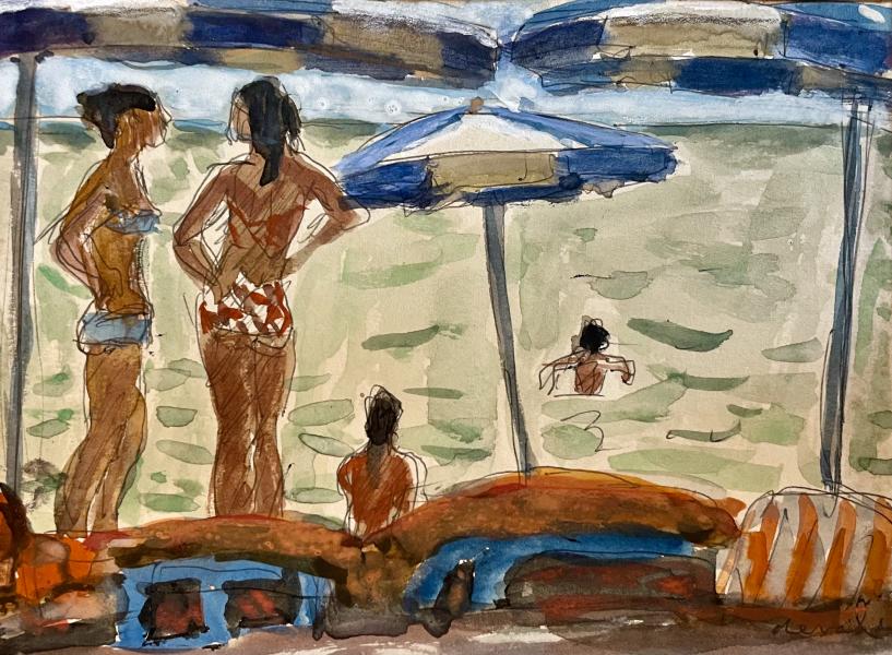 Cannes, jeunes filles devant la mer
