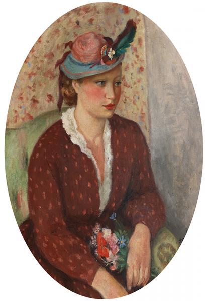 Portrait ovale au chapeau